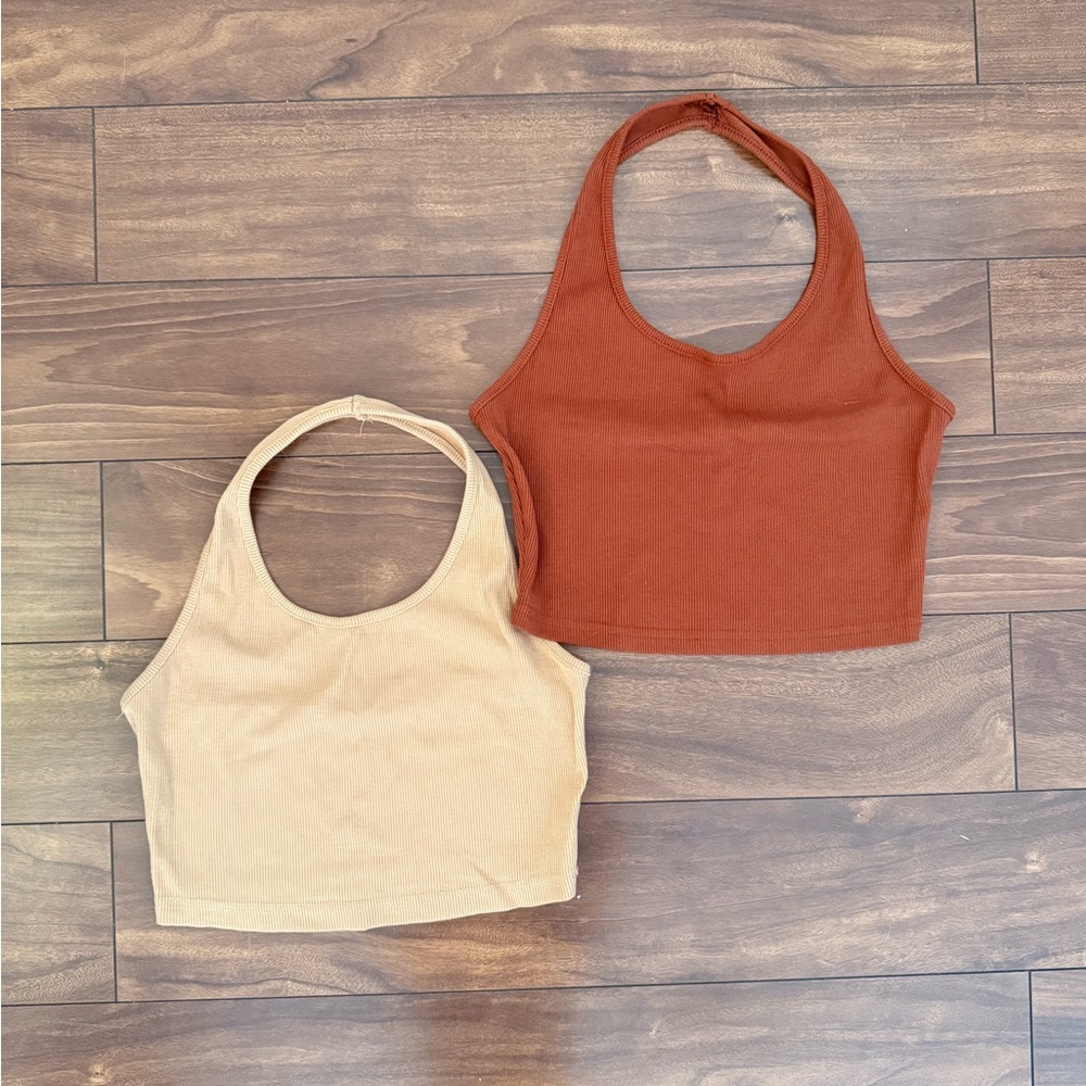 SHEIN Rust and Cream Halter Crop Tops